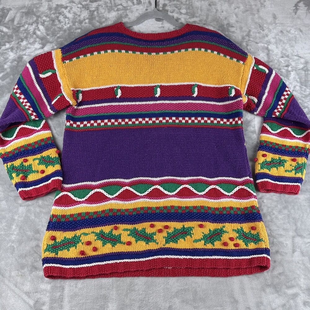 Vintage Talbots Hand Knit‎ Christmas Sweater Women's L Colorful Uglycore (1039) - Picture 6 of 9